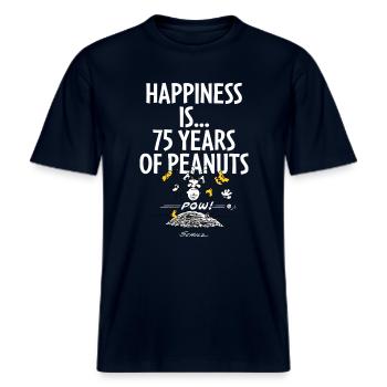 Peanuts Design Happiness Is… 75 Years Of Peanuts -  RELAXED FIT Unisex Organic T-Shirt - french navy - Front - Alina (178cm) & Michal (187cm)