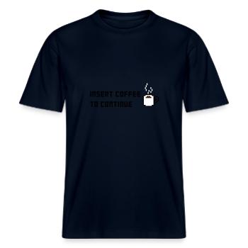 Kaffee Lebenselexier - Kaffee Rein weitermachen -  RELAXED FIT Unisex Organic T-Shirt - Navy - Vorne - Alina (178cm) & Michal (187cm)