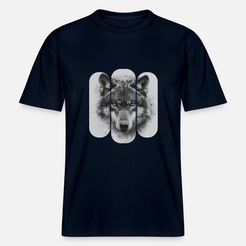triptyque Loup noir et blanc - T-shirt unisexe RELAXED FIT en coton bio - marine