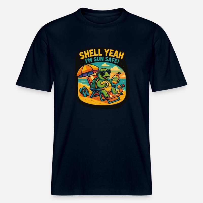 Shell Yeah – Sun Safe Turtle -  RELAXED FIT Unisex Organic T-Shirt - Navy