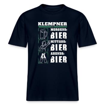 Mein Tagesablauf als Klempner -  RELAXED FIT Unisex Organic T-Shirt - Navy - Vorne - Alina (178cm) & Michal (187cm)