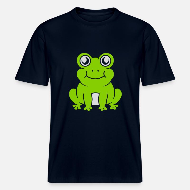 Comic süßer Frosch sitzend -  RELAXED FIT Unisex Organic T-Shirt - Navy