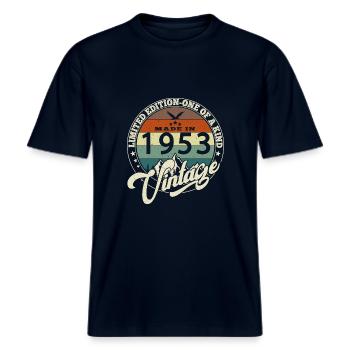 Vintage 1953 meilleur de 1953 - annif 72 ans -  T-shirt unisexe RELAXED FIT en coton bio - marine - Devant - Alina (178cm) & Michal (187cm)