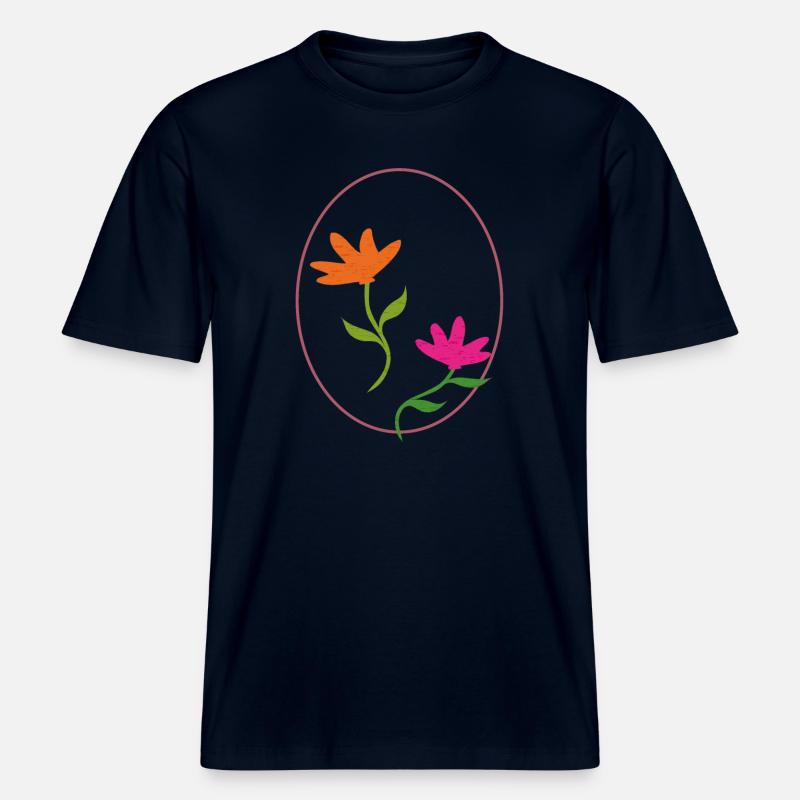Œuf de Pâques à deux fleurs - T-shirt unisexe RELAXED FIT en coton bio - marine