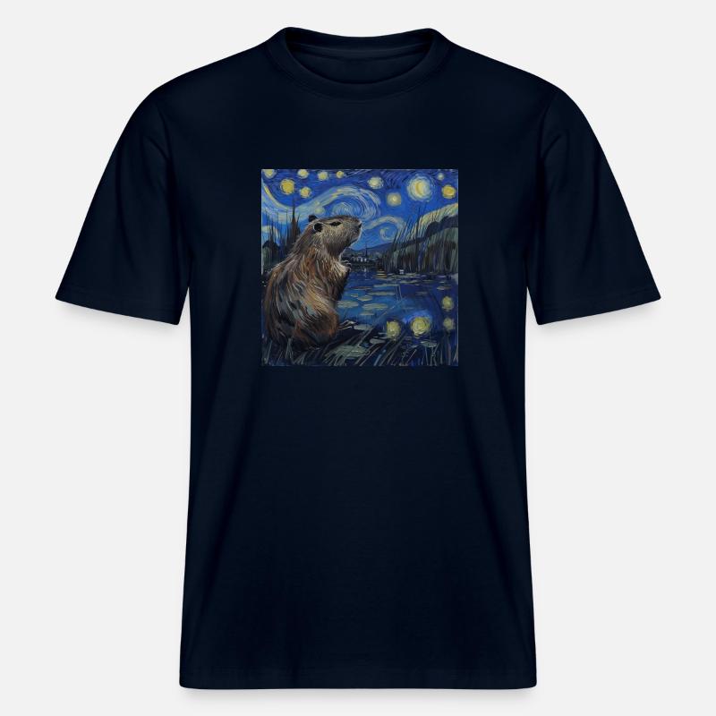 Capybara, Van Gogh, Nuit étoilée - T-shirt unisexe RELAXED FIT en coton bio - marine