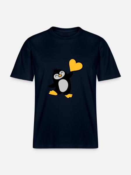 Friendly penguin shows heart - RELAXED FIT Unisex Organic T-Shirt - french navy