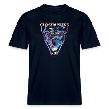 Ghostbusters Zuul Neon -  RELAXED FIT Unisex Organic T-Shirt - Navy - Vorne - Alina (178cm) & Michal (187cm)