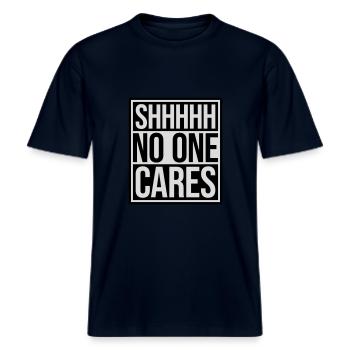 shhh no one cares -  RELAXED FIT Unisex Organic T-Shirt - french navy - Front - Alina (178cm) & Michal (187cm)