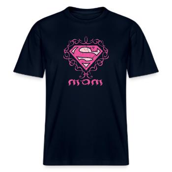 Superman S-Shield Mom manches longues Fe -  T-shirt unisexe RELAXED FIT en coton bio - marine - Devant - Alina (178cm) & Michal (187cm)