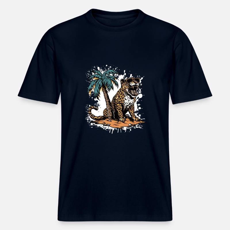 Leopard Island Palm Tree -  RELAXED FIT Unisex Organic T-Shirt - french navy