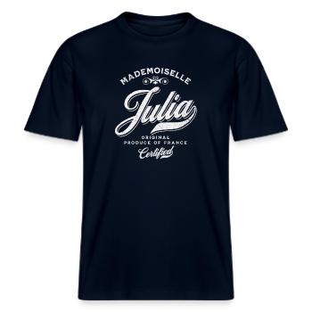 Mademoiselle Julia -  T-shirt unisexe RELAXED FIT en coton bio - marine - Devant - Alina (178cm) & Michal (187cm)