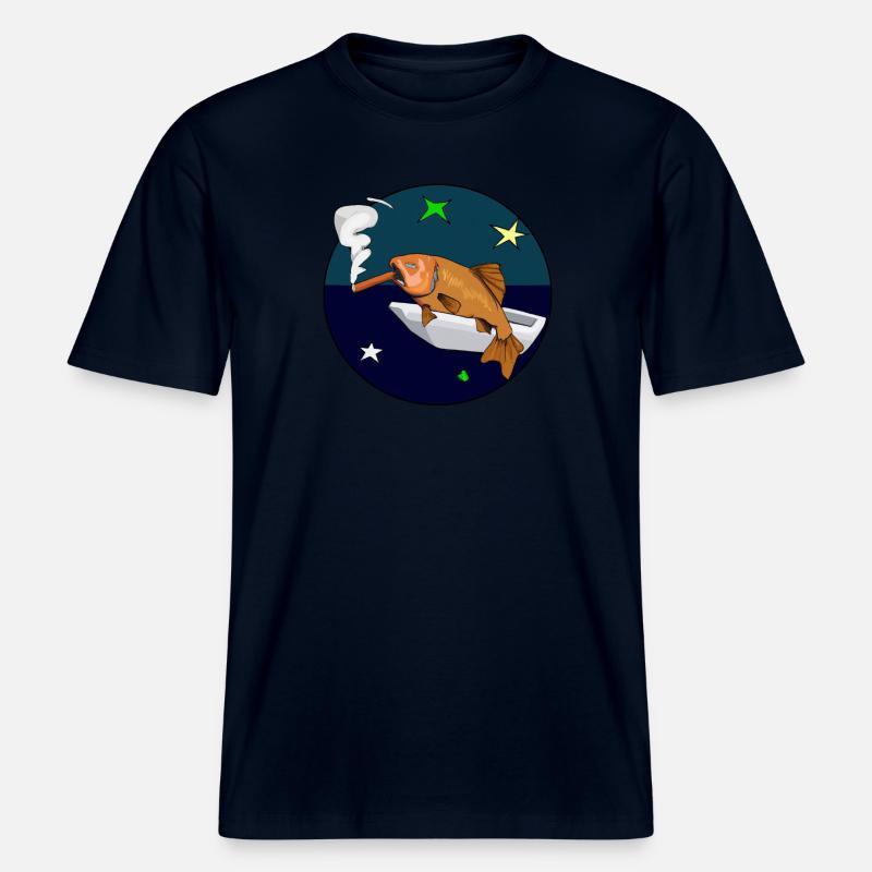 Poisson avec un cigare dans l’espace. - T-shirt unisexe RELAXED FIT en coton bio - marine