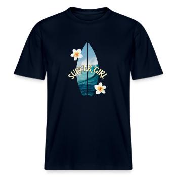 Surfer Girl -  RELAXED FIT Unisex Organic T-Shirt - french navy - Front - Alina (178cm) & Michal (187cm)