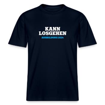 Kann Losgehen Ausbildung 2024 Ausbildungsstart 24 -  RELAXED FIT Unisex Organic T-Shirt - Navy - Vorne - Alina (178cm) & Michal (187cm)