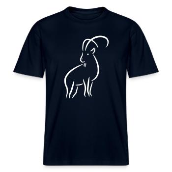 Steinbock Strichzeichnung -  RELAXED FIT Unisex Organic T-Shirt - Navy - Vorne - Alina (178cm) & Michal (187cm)