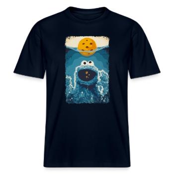 5 Rue Sésame Les dents de la mer -  T-shirt unisexe RELAXED FIT en coton bio - marine - Devant - Alina (178cm) & Michal (187cm)