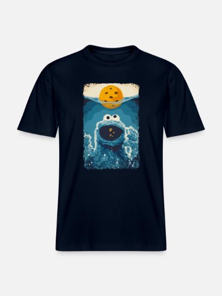 Sesame Street Cookie Monster Shark -  RELAXED FIT Unisex Luomu T-paita - laivastonsininen