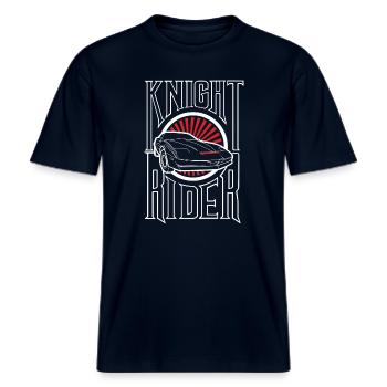 Knight Rider KITT Knight Industry 2000 -  T-shirt unisexe RELAXED FIT en coton bio - marine - Devant - Alina (178cm) & Michal (187cm)