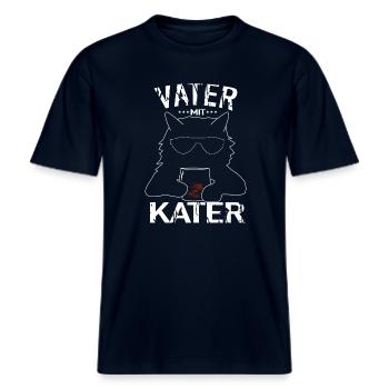 Vater mit Kater -  RELAXED FIT Unisex Organic T-Shirt - Navy - Vorne - Alina (178cm) & Michal (187cm)