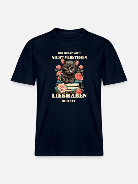 Süße schlaue Katze - RELAXED FIT Unisex Organic T-Shirt - Navy