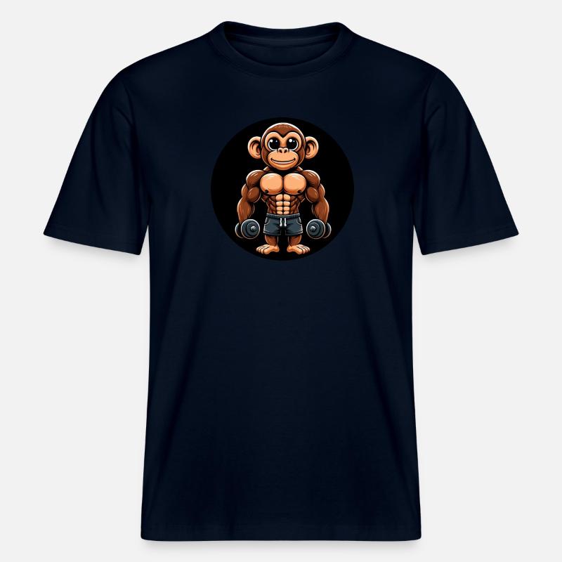 Affe Chimpanse Bodybuilder Training -  RELAXED FIT Unisex Organic T-Shirt - Navy