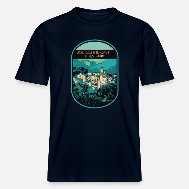 Émerveillez-vous devant le château de Bourscheid -  T-shirt unisexe RELAXED FIT en coton bio - marine
