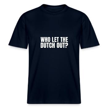 Who let the dutch out? -  RELAXED FIT Unisex Organic T-Shirt - Navy - Vorne - Alina (178cm) & Michal (187cm)