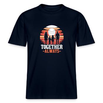 Familie zusammen immer Mama Papa Tochter Sohn -  RELAXED FIT Unisex Organic T-Shirt - Navy - Vorne - Alina (178cm) & Michal (187cm)