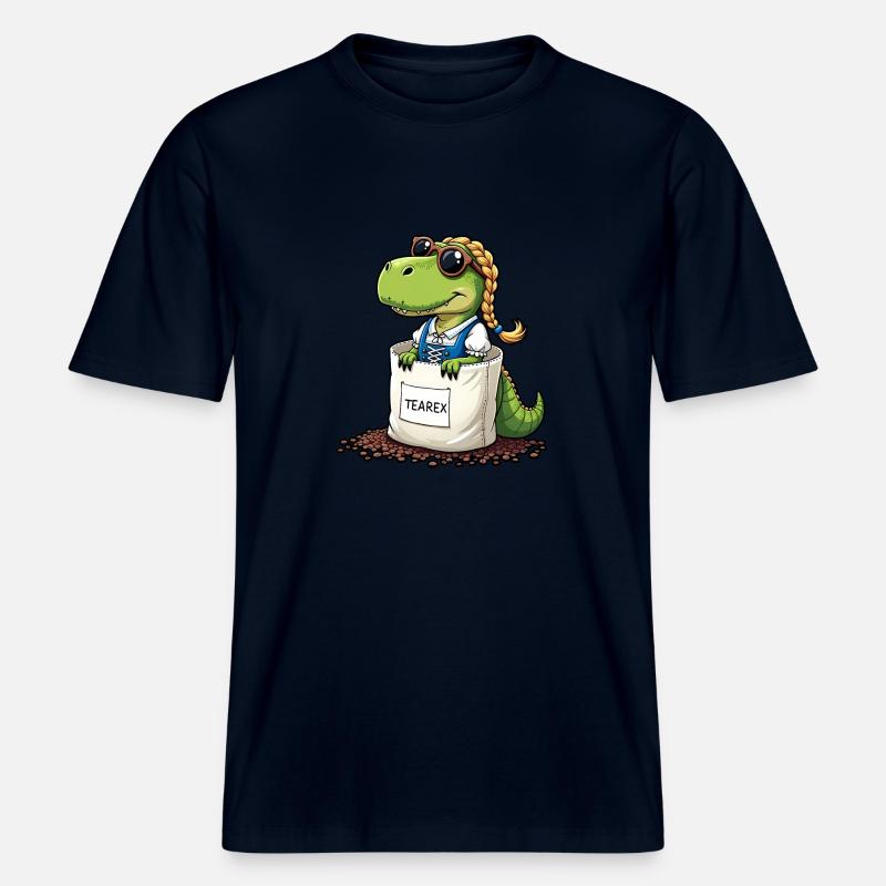 Tea Rex Dinosaurier traditionellen Dir Tee - RELAXED FIT Unisex Organic T-Shirt - Navy