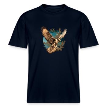Falken Falke -  RELAXED FIT Unisex Organic T-Shirt - Navy - Vorne - Alina (178cm) & Michal (187cm)