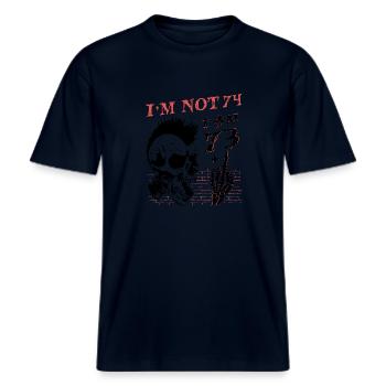 Ich bin 73 plus Mittelfinger - 74. Geburtstag -  RELAXED FIT Unisex Organic T-Shirt - Navy - Vorne - Alina (178cm) & Michal (187cm)