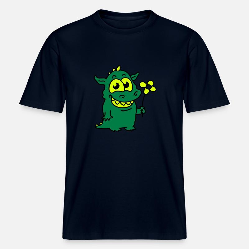 Drache mit Blume -  RELAXED FIT Unisex Organic T-Shirt - Navy