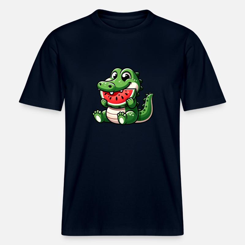 Crocodile avec pastèque fruité mignon -  T-shirt unisexe RELAXED FIT en coton bio - marine