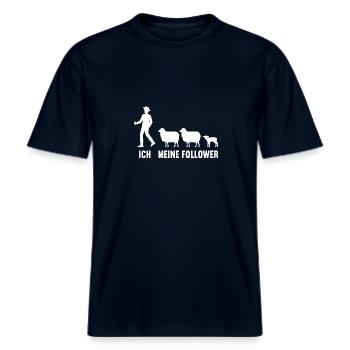Ich und meine Follower Landwirt Schaf Schafe -  RELAXED FIT Unisex Organic T-Shirt - Navy - Vorne - Alina (178cm) & Michal (187cm)