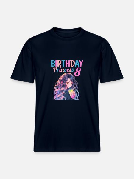 Anime Mandga Boba Bubble Tea 8th Birthday - RELAXED FIT Unisex Organic T-Shirt - french navy
