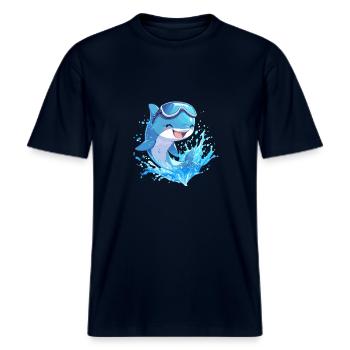 Dolphin Delfine Delfin -  RELAXED FIT Unisex Organic T-Shirt - Navy - Vorne - Alina (178cm) & Michal (187cm)