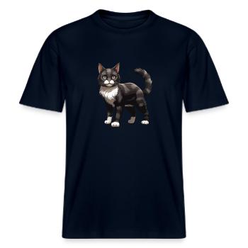Katze Tier -  RELAXED FIT Unisex Organic T-Shirt - Navy - Vorne - Alina (178cm) & Michal (187cm)