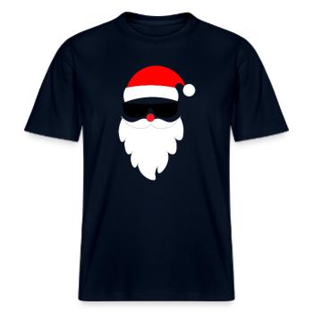 Cooler Weihnachtsmann Santa Nikolaus  -  RELAXED FIT Unisex Organic T-Shirt - Navy - Vorne - Alina (178cm) & Michal (187cm)