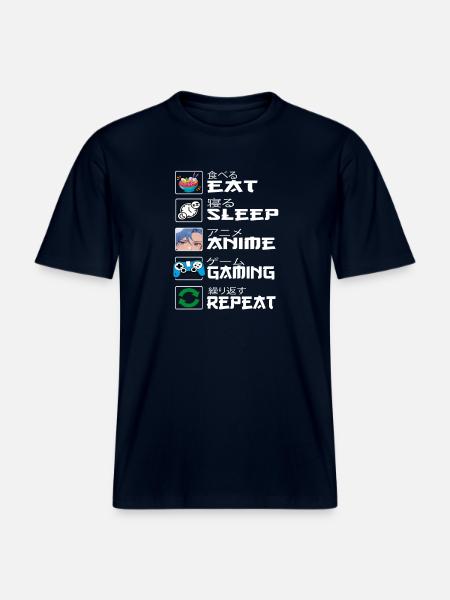 Eat Sleep Anime Gaming Repeat Kawaii Otaku Anime -  RELAXED FIT Unisex Organic T-Shirt - french navy