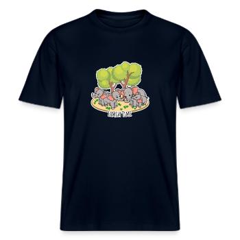 Elefanten Familie - Family Time im Grünen -  RELAXED FIT Unisex Organic T-Shirt - Navy - Vorne - Alina (178cm) & Michal (187cm)