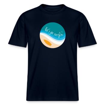 Let's go surfin' surfing (round design) -  RELAXED FIT Unisex Organic T-Shirt - french navy - Front - Alina (178cm) & Michal (187cm)