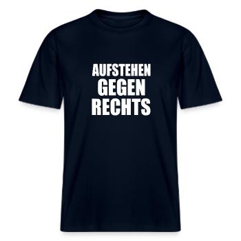Aufstehen gegen rechts -  RELAXED FIT Unisex Organic T-Shirt - Navy - Vorne - Alina (178cm) & Michal (187cm)