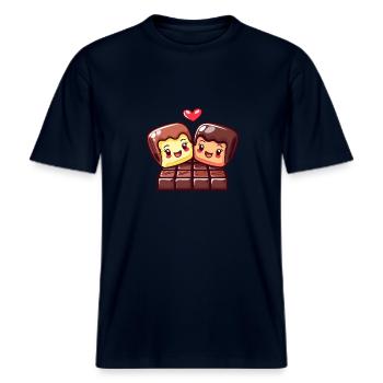 Couple de chocolat amour coeur Saint-Valentin -  T-shirt unisexe RELAXED FIT en coton bio - marine - Devant - Alina (178cm) & Michal (187cm)