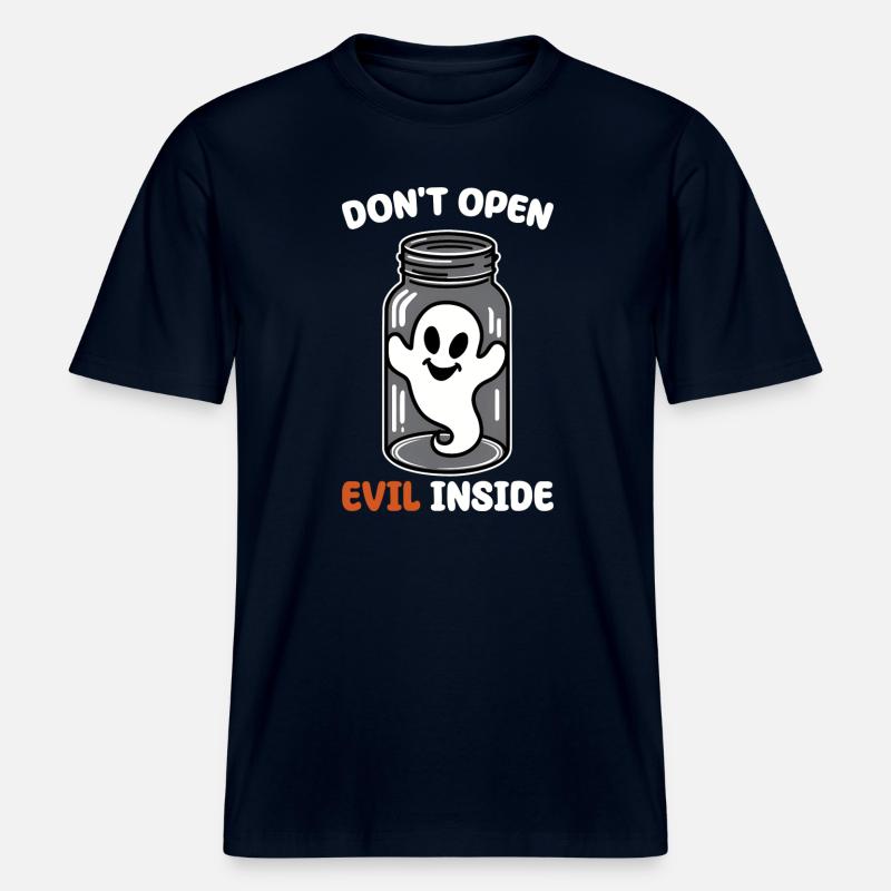 Don't open it – evil in it! Funny ghost design -  RELAXED FIT Unisex Organic T-Shirt - french navy