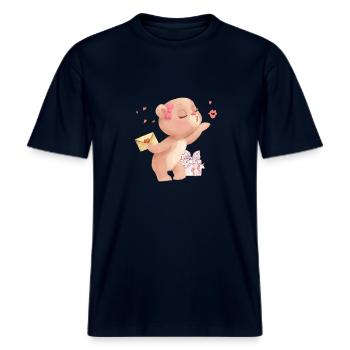 ours bisous saint valentin | supporter l'amour saint valentin -  T-shirt unisexe RELAXED FIT en coton bio - marine - Devant - Alina (178cm) & Michal (187cm)