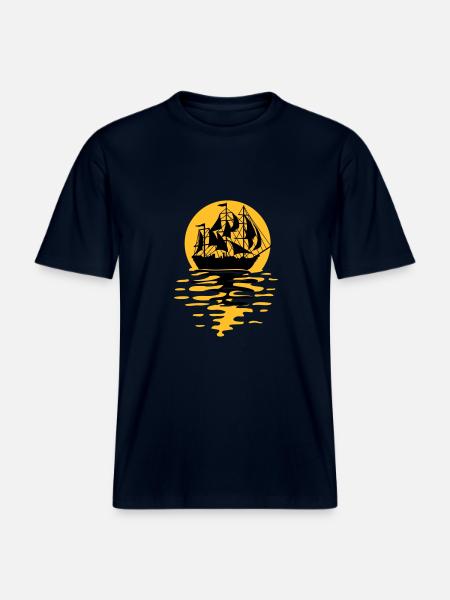 Sailing ship silhouette design -  RELAXED FIT Unisex Organic T-Shirt - french navy