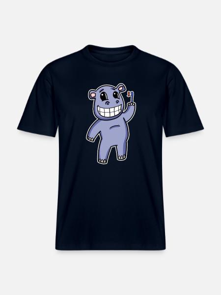 Hippo with toothbrush - RELAXED FIT Unisex Organic T-Shirt - french navy
