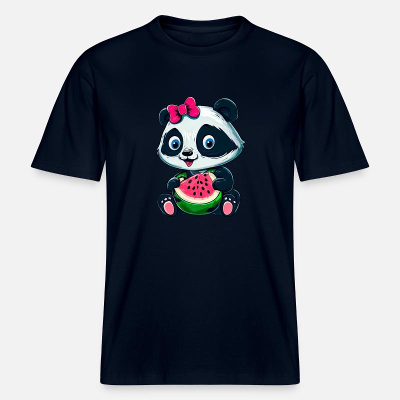 Süßes Panda-Mädchen mit Wassermelone -  RELAXED FIT Unisex Organic T-Shirt - Navy