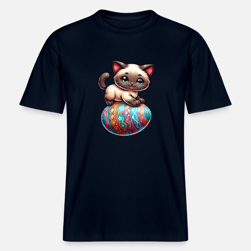 Siamese cat on easter egg - RELAXED FIT Unisex Organic T-Shirt - french navy