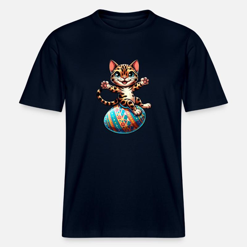 Bengal Cat Dancing Easter Egg -  RELAXED FIT Unisex Organic T-Shirt - french navy
